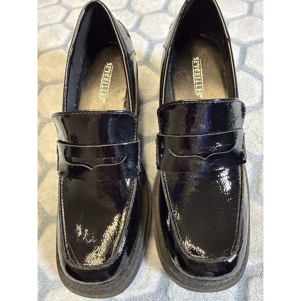 Seychelles Penny Blackโ Patent Chunky Lug Sole Block Heel Loafers Womens 7.5